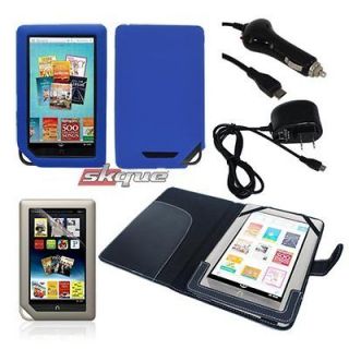   Case Cover+Blue Skin+Car Wall Charger+LCD Film For Nook Color Tablet