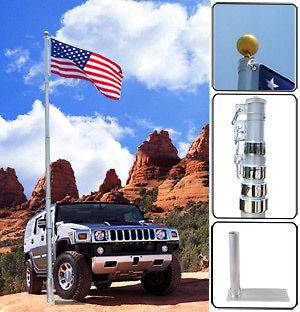 25 ft Telescopic Aluminum Flagpole Tire Mount Stand Kit 3x5 Flag 