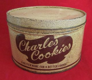 Charles Cookies tin~vintage advertising~Charles Chips~FREE US SHIPPING