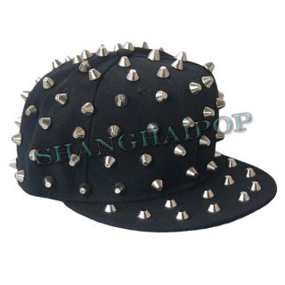 Metal Round Cone Spike Cap Hat Hip Hop Snapback Rivet Punk Bboy 