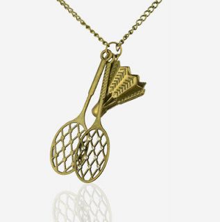  Retro Copper Tennis Racket Badminton Design Necklace Pendant B519K
