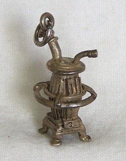   Sterling Silver 3D OLD WEST Wood Burning COOK STOVE Charm PATINAD