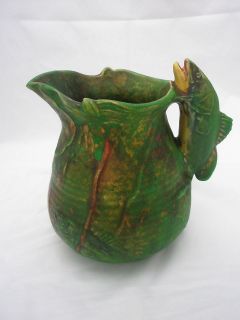 Rare Weller Art Pottery Coppertone Fish Pitcher 8 x 8 Fine Condition