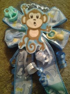 Baby shower MOMMY monkey corsage boy girl white, pink or blue style 
