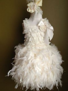 Ivory Vintage Couture Feather dress wedding birthday photograph 