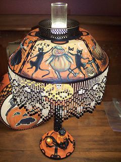 VINTAGE HALLOWEEN TOLE LAMP~BY ARTIST~BLACK CATS FROLICS~HAND 