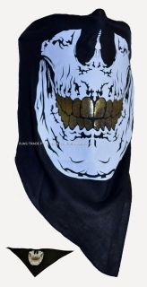   Bandana Skull Devil Print Motobike Costume Face Mask Cover Gold Teeth
