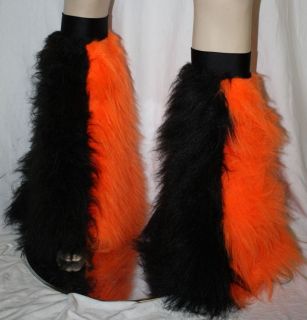 BLACK ORANGE FLUFFIES FURRY FLUFFY RAVE BOOT COVERS