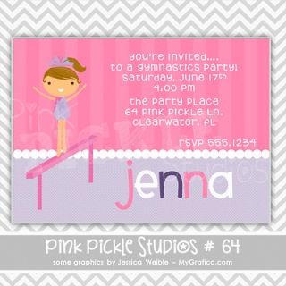 Gymnastics Personalized Party Invitation or Thank You Card 64