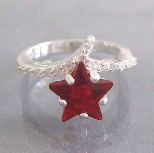 Star Crown Wrap Red CZ .925 Silver Ring 7.5