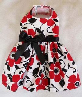 XXS New Red and Black Floral Dog dress clothes pet teacup puppy