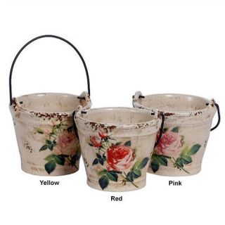 Antiqued Ceramic Rose Cream Crackle Pot Pail NEW Lot