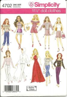 New SIMPLICITY 4702 Uncut 11 1/2 Barbie Doll Clothing Patterns