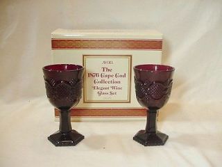 AVON Cape Cod 1876 Ruby Red Glass Elegant Wine Glass Set   MINT IN BOX 