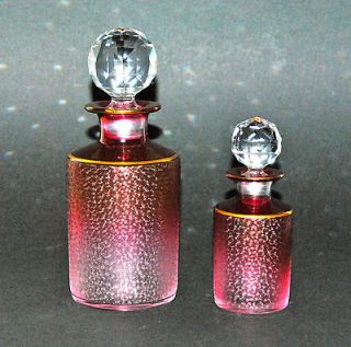   FRENCH BACCARAT CRANBERRY ETCHED GLASS CRYSTAL PERFUME SCENT BOTTLE