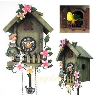 New Handmade Wooden Cuckoo Wall Clock with Handpaint Countryside Girl 