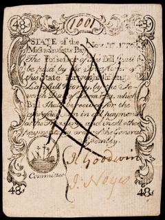 Colonial Currency, MA, November 17, 1776, 48s