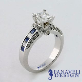   Deco 2.00 ct Princess Cut Diamond & Blue Sapphire Engagement Ring 18k