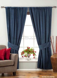 Navy Blue Rod Pocket Velvet Curtain / Drape / Panel with matching 