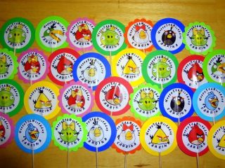   Personalized ANGRY BIRDS cupcake toppers picks BIRTHDAY PARTY FAVORS