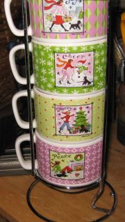 Cypress Home Set of 4 Stackable Holiday Mugs  Joy, Cheer, Merry and 