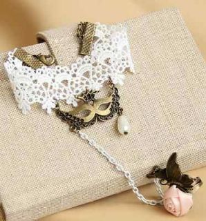   RIBBON BRASS CUTE OFF WHITE SLAVE BRACELET WITH BUTTERFLY MASK RING