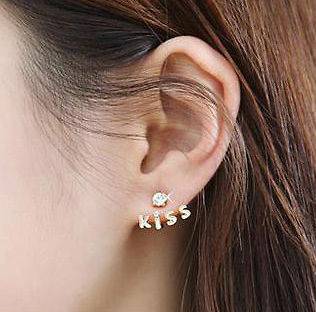   Korea Style Gold Plated Rhinestone Heart Love Letter Earring Ear Stud