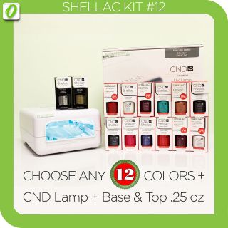 PICK 12 SHELLAC COLORS+CND UV LAMP+BASE TOP COAT.25 Choose Set Nail 
