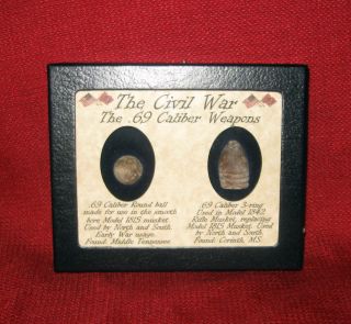 69 Caliber Original Civil War Bullets in Matted Display Case