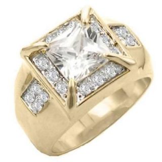 New Unique Mens 14KT Gold Overlay CZ Ring   Sizes 8 15