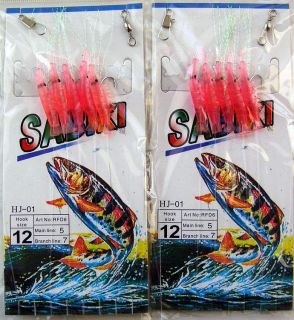 Pks Saltwater PINK Shrimp Reflective Tails Sabiki Rigs 5x Hooks NEW