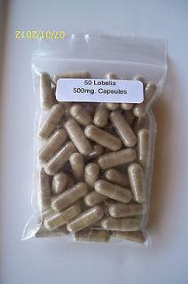 50 Lobelia Capsules   500mg.   Herbal Stop Smoking Aide, Helps Lung 