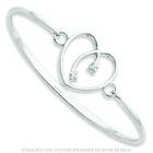 White Ice Sterling Silver 0.06CT Genuine Diamond Heart Bangle Bracelet