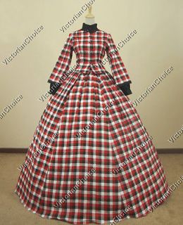 Civil War Victorian Cotton Blend Tartan Ball Gown Dress Reenactment 