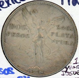 Mexico 1921 Silver Coin   Dos Pesos   Plata Pura kd311
