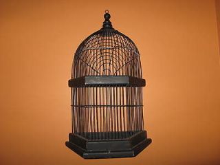 BLACK WOOD AND WIRE DECORATIVE BIRD CAGE TABLE TOP OR HANG NEW WITHOUT 