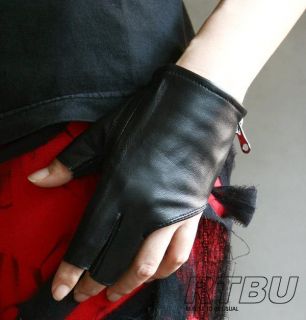 Punk FEMALE Genuine Leather Fingerless Biker Glove RED