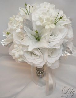  Bridal Bouquet Set Decoration Silk Flower WINTER WONDERLAND WHITE