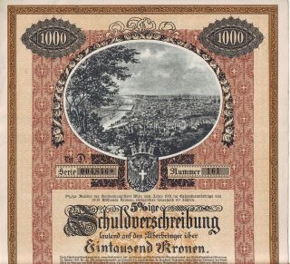CITY of VIENNA AUSTRIA 1000 Kr BEARER BOND 1921 BARGAIN