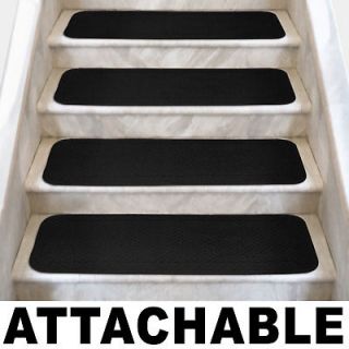 Set of 12 ATTACHABLE Carpet Stair Treads 8x27 BLACK runner rugs