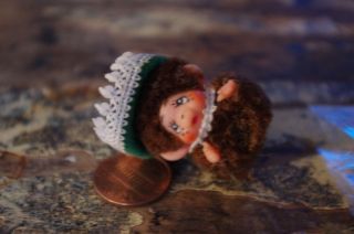   Miniature Tiny Teensy Small Monchichi Doll Green+ Hat Tiny Plush Charm
