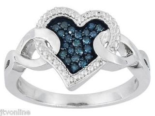 Adorable Blue Diamond Heart Ring .15ctw In .925 Sterling Silver *FREE 