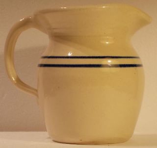 Stoneware PITCHER by Casey Pottery Marshall Texas White with Two Blue 