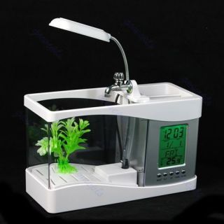 Mini LCD Desktop Fish Tank Aquarium Clock Timer USB/AA w LED Light 