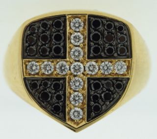   GARRARD 18K YELLOW GOLD BLACK & WHITE DIAMOND CROSS RING C.2000 SIGNED