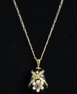   Estate Vtg 18K Yellow Gold Amethyst Pearl Diamond Egg Pendant Necklace