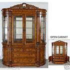   Oak China Cabinet Dining Room Hutch Etched Glass Doors Lites