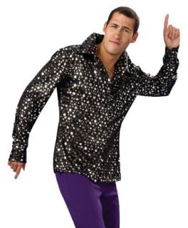 Mens Adult Black Retro 60s 70s Disco Costume Shirt