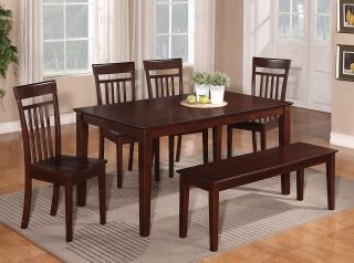 PC DINETTE KITCHEN DINING ROOM SET TABLE w/4 WOOD CHAIRS & 1 BENCH 