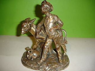VINTAGE MINER PROSPECTOR DONKEY STATUE SILVER ON COPPER WEIGHTED MAN 